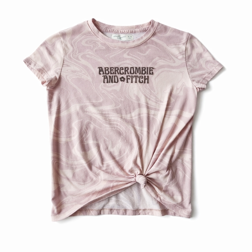 Abercrombie Kids Pink Marble Logo Tee Girls Size 9/10 Y2K Graphic
